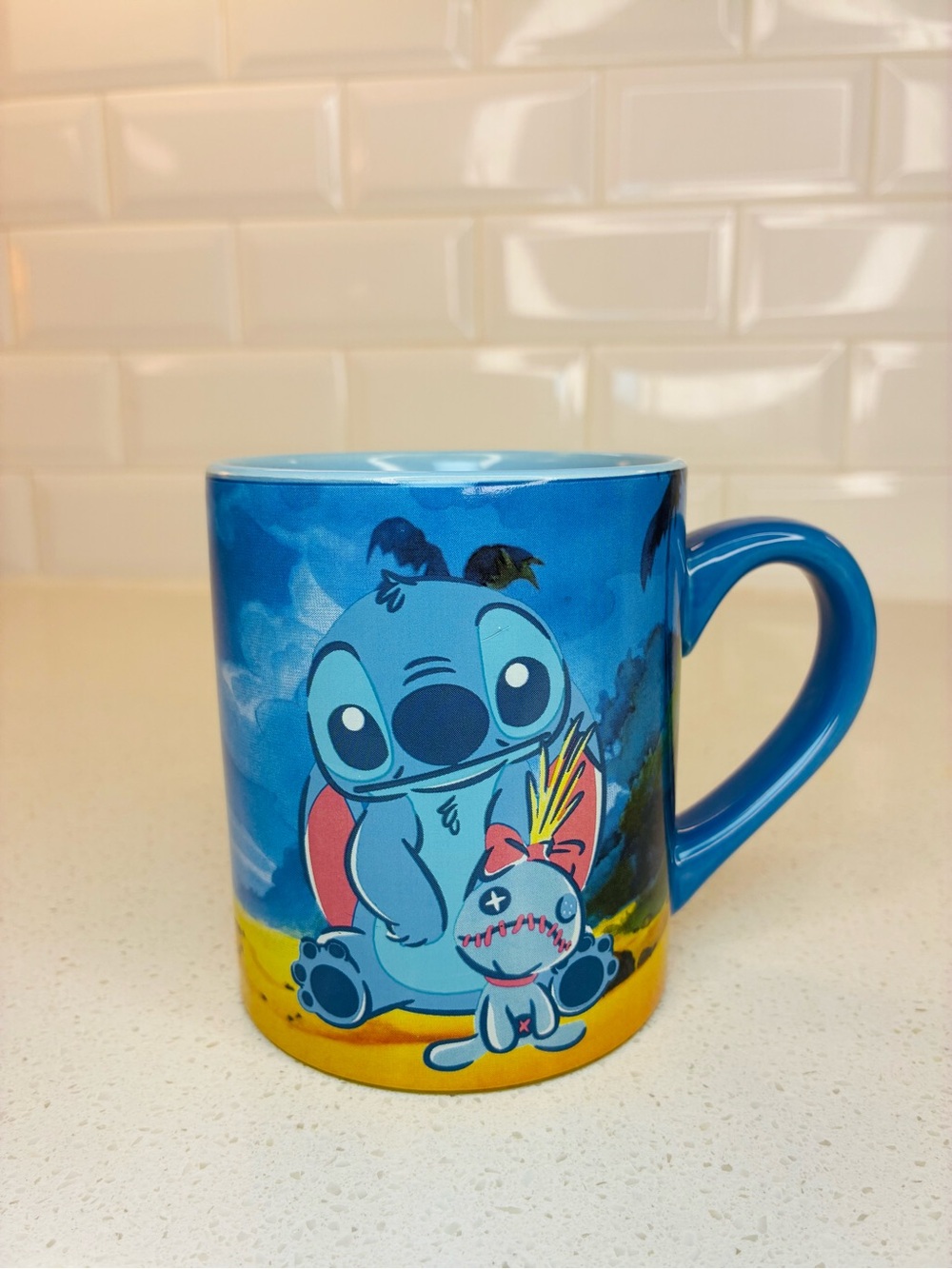 New Disney Lilo & Stitch Ohana Means Family Blue Island 14 oz Coffee Mug Blue